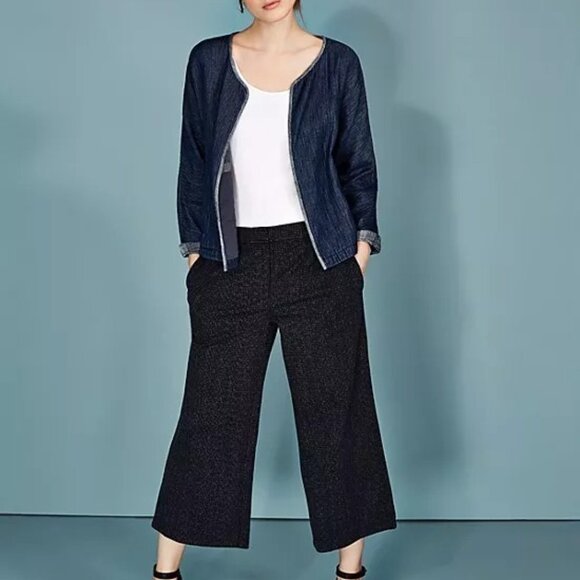 Eileen Fisher Indigo Denim Doubleweave Chambray Open Front Jacket Cardigan Sz S - Picture 2 of 6